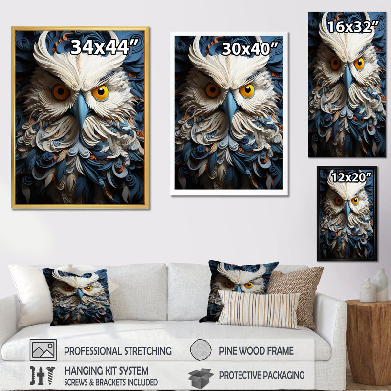 Owl Eyes In The Shadows sur impression sur toile, Cadre noir, H 32 po x l 16 po x P 1 po