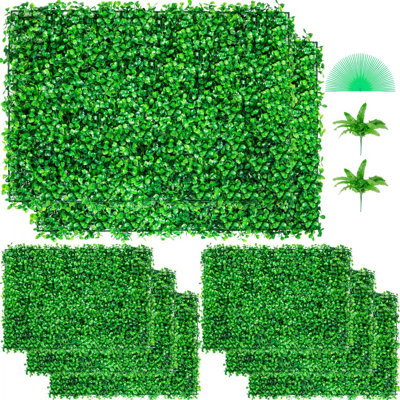 Panneau de buis artificiel 8 pièces panneaux de haie de buis artificiel mur de fond en gazon artificiel 24 x 16 4 cm mur de gazon vert, fausse haie pour la clôture d'intimité décorative intérieur jardin extérieur