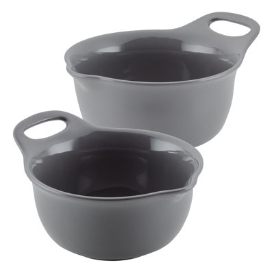Rachael Ray Ceramic Stackable / Nesting Mixing Bowl Set For Serving Up Salads, Pastas, And More, 1-Quart And 2-Quart, 2 Piece, Dark Gray