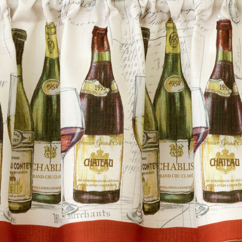 Ensemble de rideaux de cuisine et cantonnière 3 pièces avec dégustation de vin, L 60 po x L 36 po