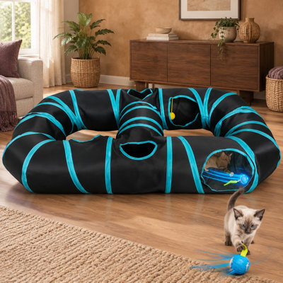 Une balle activée par le mouvement à l'intérieur du tunnel crée un jouet de chasse intérieur automatique et un jeu de casse-tête conçu pour soulager l'ennui des chats.