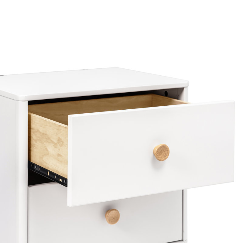 Lolly 2 Drawer Nightstand with USB Port, White/Natural