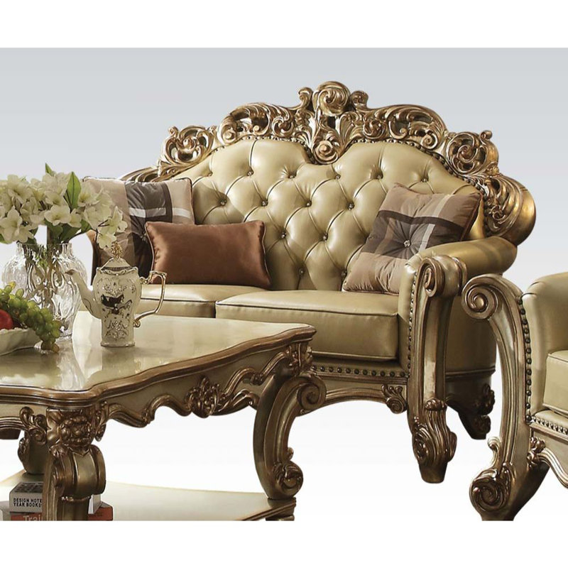 Haslet Rolled Arm Sofa, 52" H x 96" W x 42" D, Bone, Gold