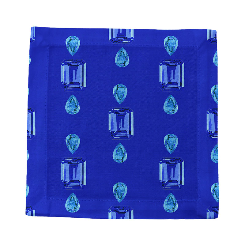 Gem Sapphires Cotton Sateen Cocktail Napkins, Topaz Royal