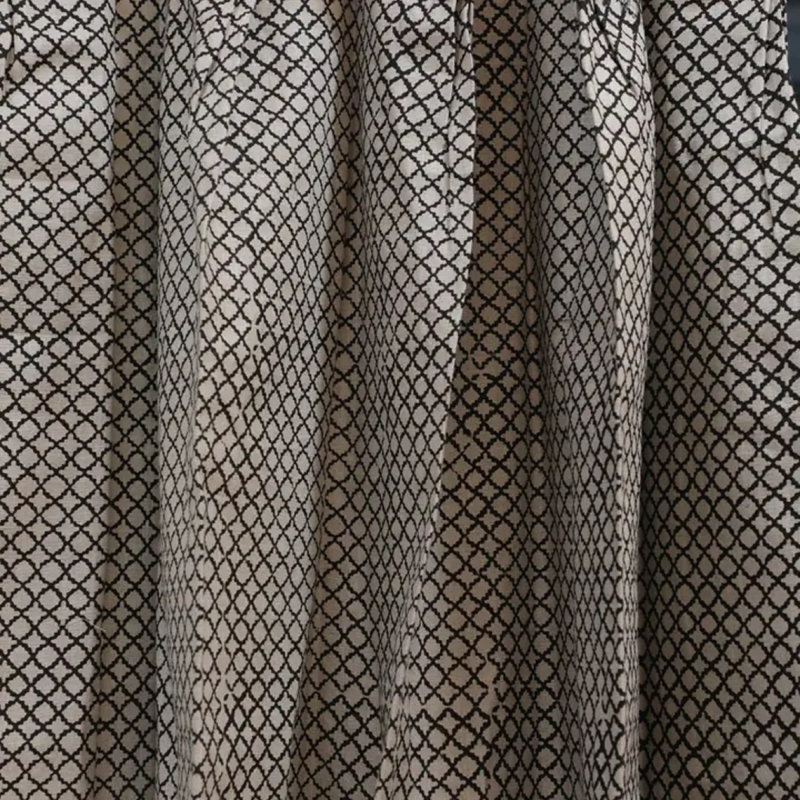 Fabdivine Floral Handmade Black 100% Pure Linen Plated Curtain Block Print, Kabutar Jaal, 27" W x 108" L