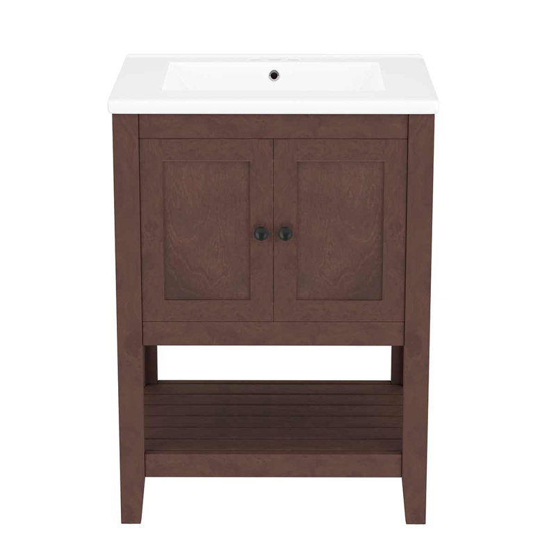 24'' Single Bathroom Vanity with Ceramic Top, Brown