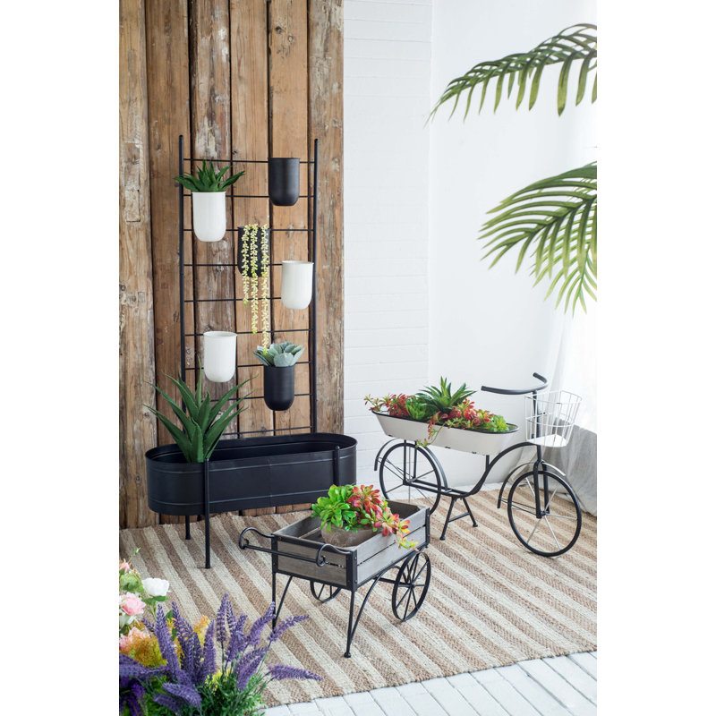 Support à plante à plusieurs niveaux 32x14x60 "noir avec seaux et auge