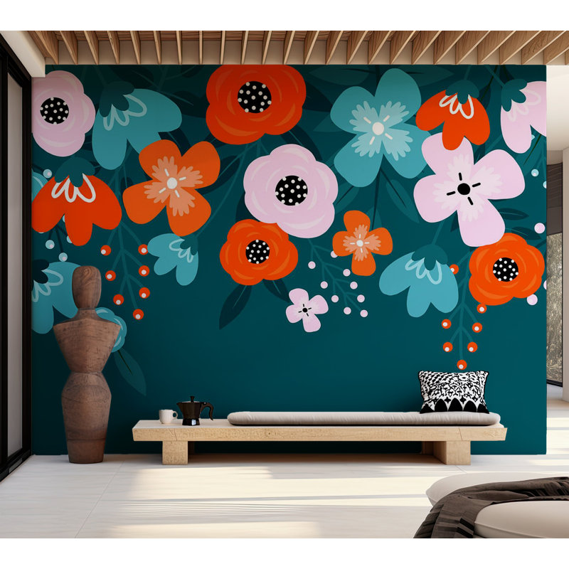 Papier peint floral - Abstrait bleu, L 68 po x l 98 po