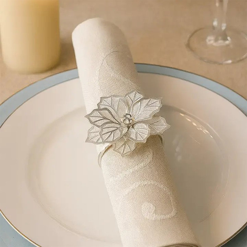 Ensemble de 4 anneaux de serviette en métal doré, Argent