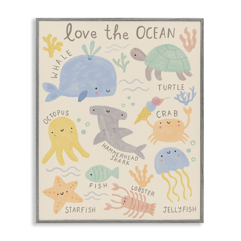 «Love The Ocean Creatures», estampe numérique encadrée par Lisa Barlow, Estampe numérique Farmhouse, H 20 po x l 16 po