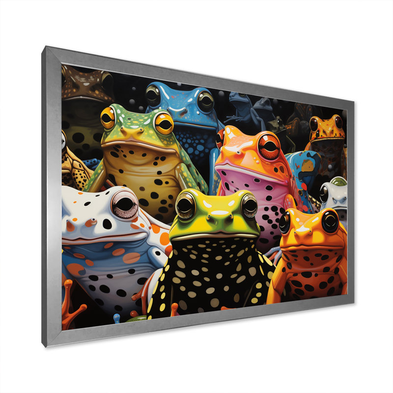 Multicolore grenouilles Pop Art, H 24 po x l 32 po x P 1 po, Cadre simple argenté