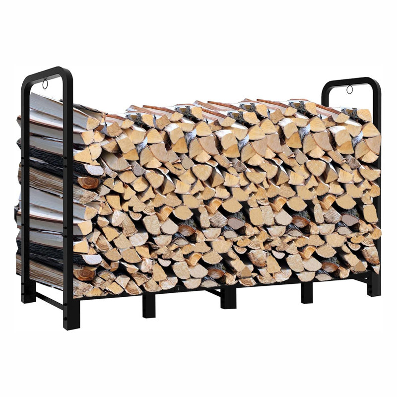 Rangement intérieur pour bûches, support à bûches réglable de 2,4 m pour foyer extérieur - Support robuste pour bûches et bois de chauffage, noir