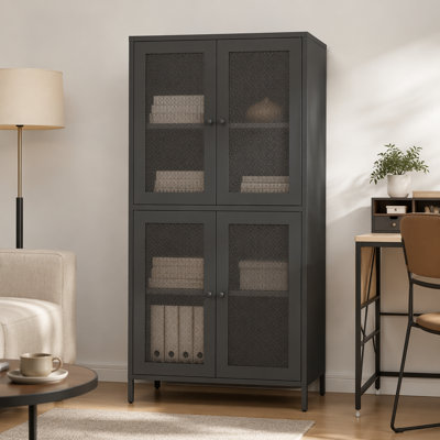 Armoire de rangement classique en métal avec 4 portes en verre et 4 tablettes