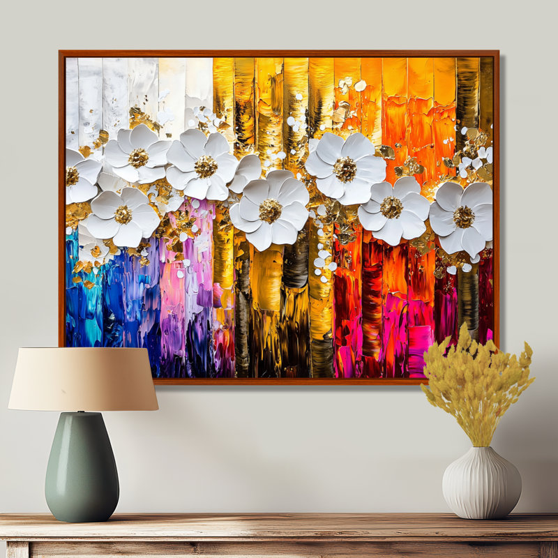 «Abstract Botanical Rainbow Of Flowers I», reproduction d'art abstrait, H 12 po x l 20 po, Brun