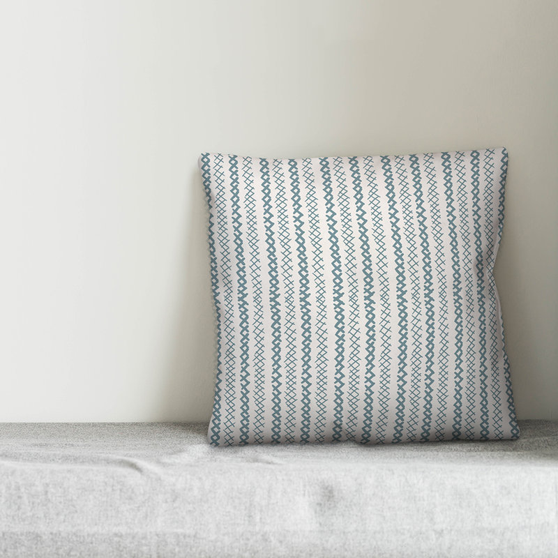 Geometric Throw Pillow, 18" x 18", White/Blue Striped 2