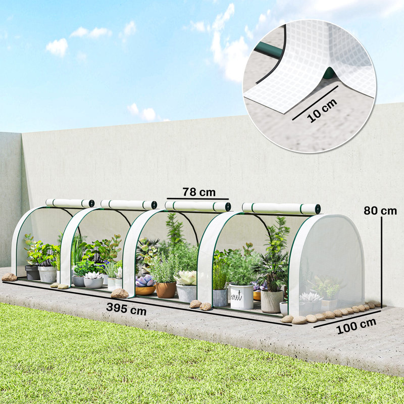 Outsunny PE Tunnel Greenhouse with Steel Frame White, 80cm H x 395cm W x 100cm D