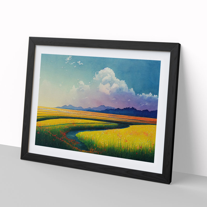 Spring Meadow Landscape View - Framed Print