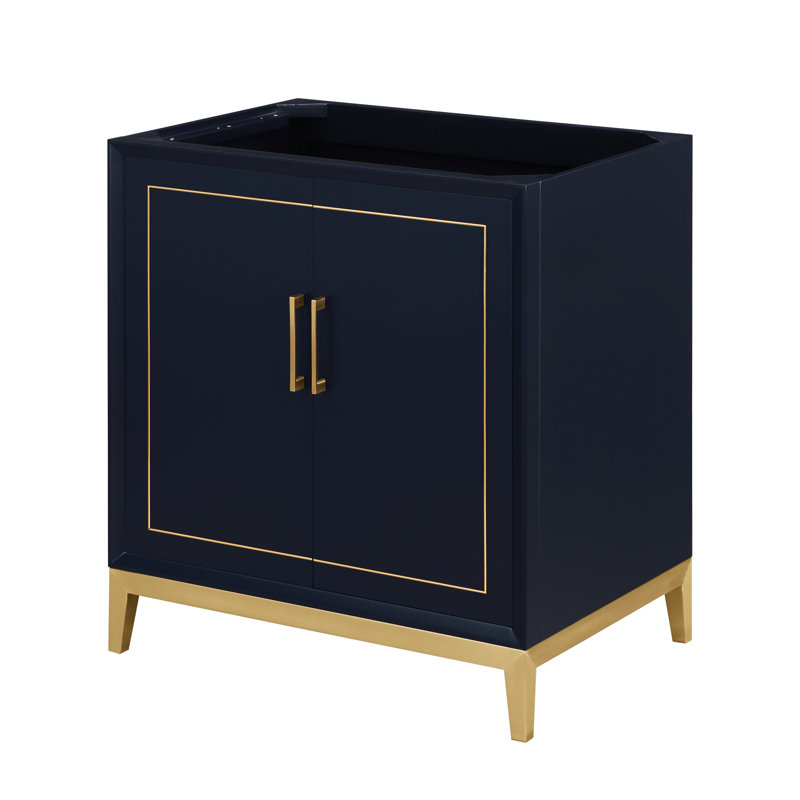 Gracie 30'' W Single Vanity, Pacific Blue, Satin Brass, White Quartz