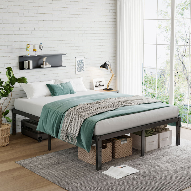Edmonson Bed Frame with Storage 14 Inch High Heavy Duty Metal Platform Bed, Queen