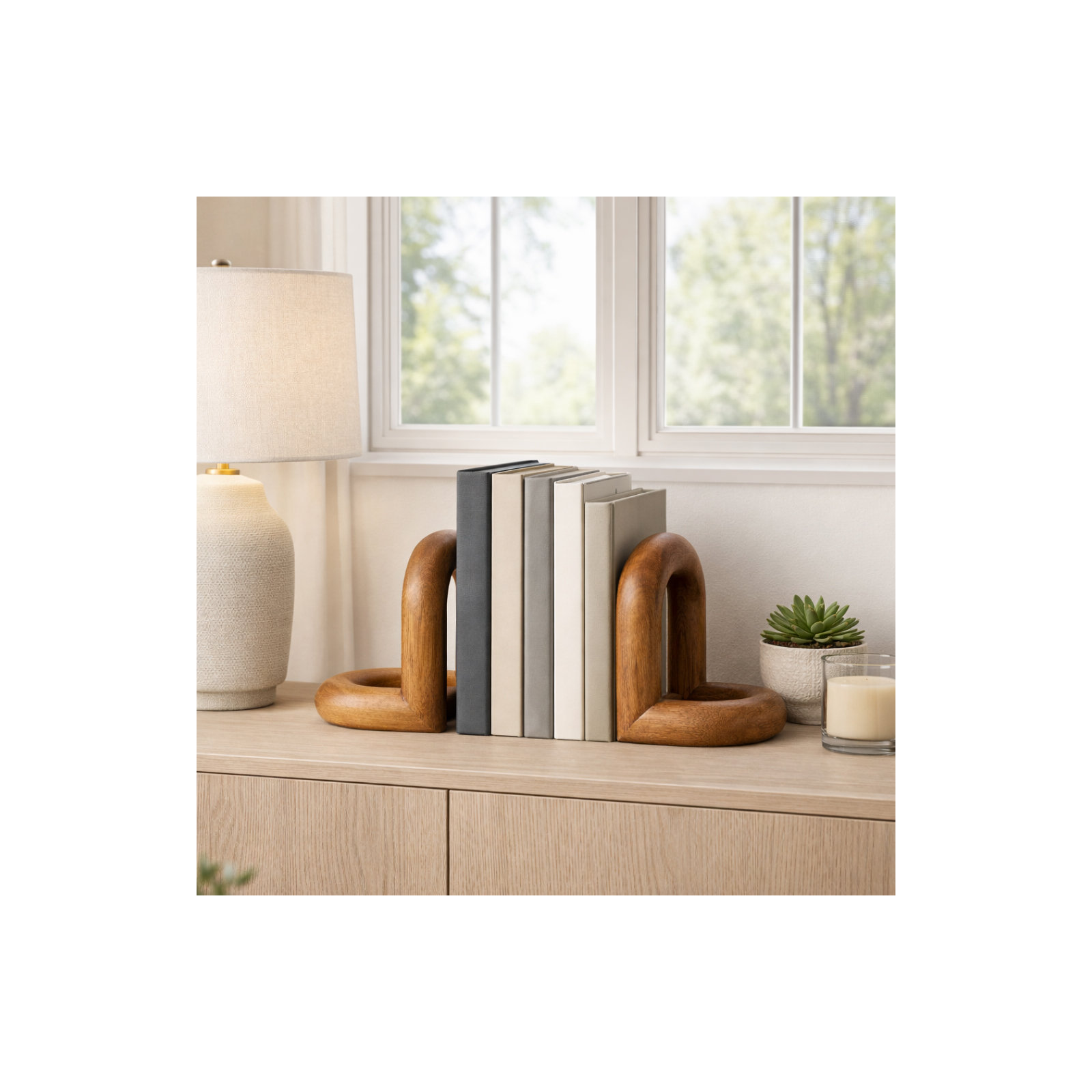Zeppelin Wood Loopy Bookends, Brown