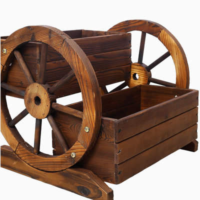 Wooden Wagon Planter Box, Garden Planter with Wheels,Decorative Planter for Flowers Vegetables for Indoor & Outdoor Décor, Wooden Flower Cart for Patio Garden Balcony