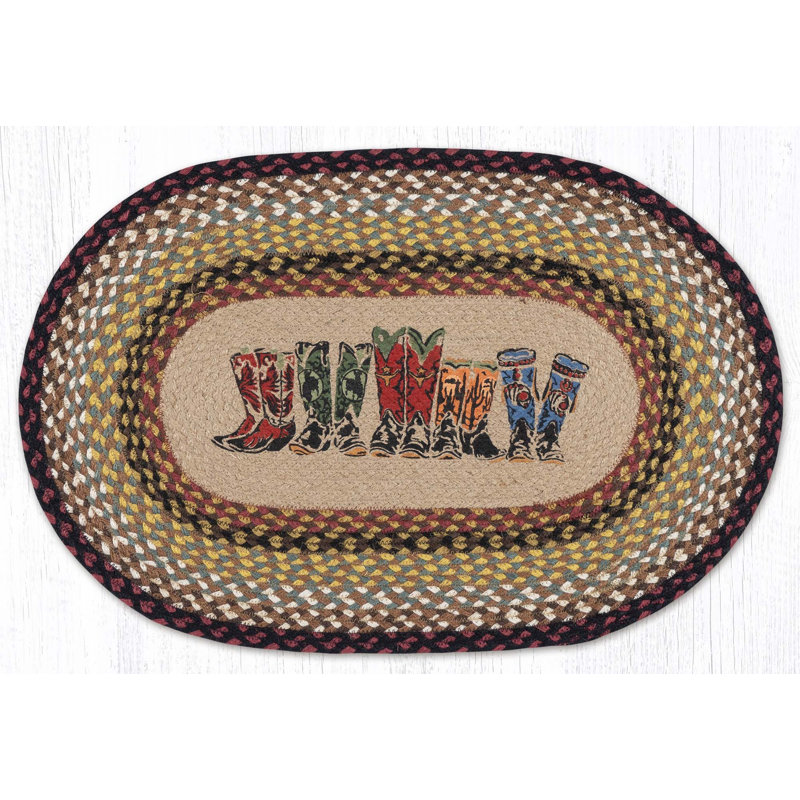  Tapis ovale tressé à la main Western, Ovale 1 pi 8 po x 2 pi 6 po