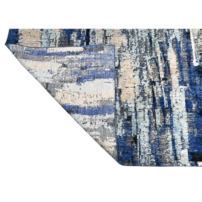 Hand-Knotted High-Quality Blue and Beige Area Rug
