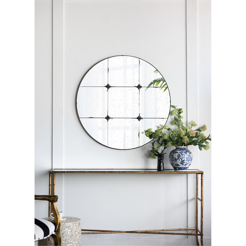 Miroir mural rond de 36 po en verre antique - un ajout charmant à la salle de bain, au vestibule, à la console de style traditionnel, parfait pour le vestibule et le foyer