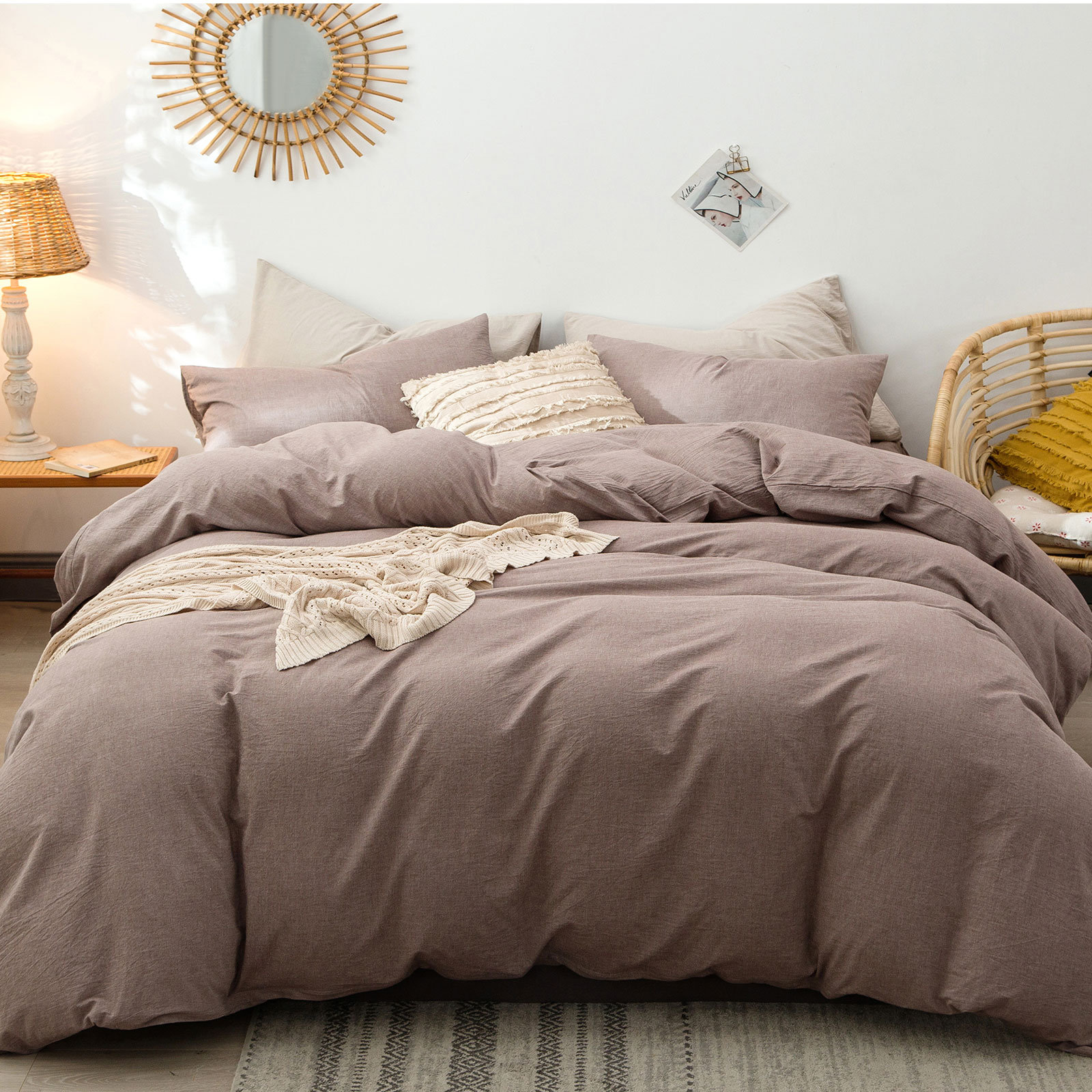 MOOMEE Washed Cotton Linen Like Textured Duvet Cover Set & Reviews