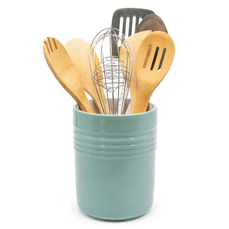 Ceramic / Porcelain Round Utensil Crock, Teal
