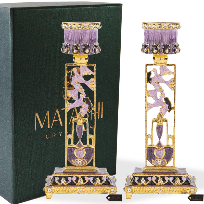 5.9'' H Pewter Tabletop Candlestick, Purple