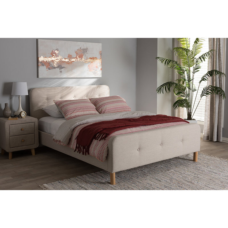 Lit plateforme tapissier Broughton, Double, Beige clair