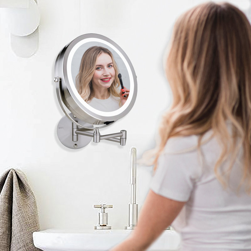 Nickel Brushed LED Wall Mounted Magnifying Makeup Mirror