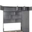 Grand lit mural gris avec armoire, tablettes et structure pliable pour économiser de l'espace