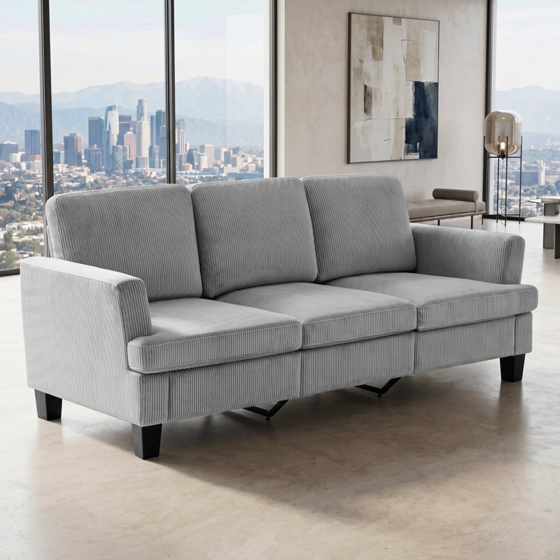 84'' Linen Upholstered 3-Seater Sofa, Light Gray