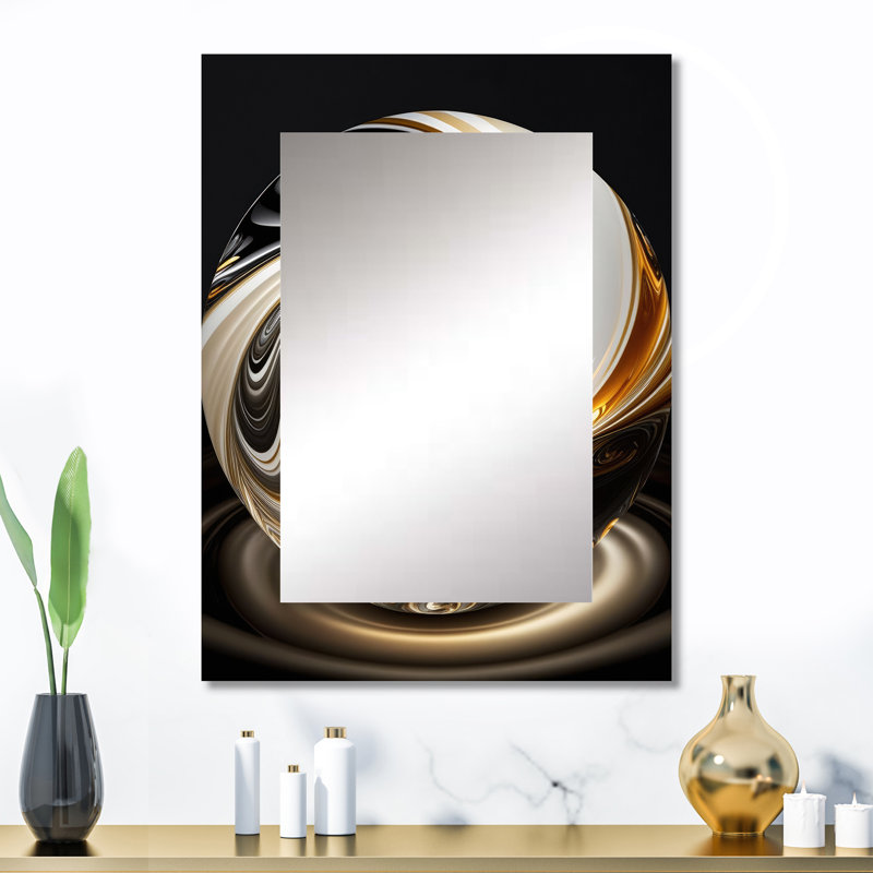 Gold And Black Stained Glass Spiral II - Abstract Spirals Unique Wall Mirror, Modern Mirror, Printed Metal Art, 32" x 24"