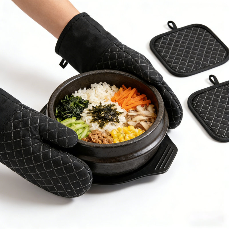 4-pack Potholder & Oven Mitt Set, Silicone Grid Kitchen Gloves For Baking