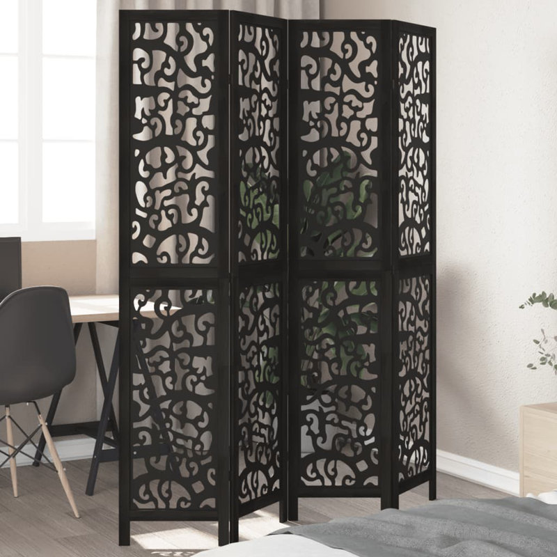 Folding Room Divider, Black, 4, 180cm H x 145cm W x 1.6cm D 