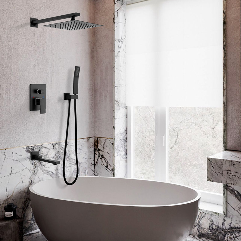 Complete Shower System with Rough in-Valve, Matte Black
