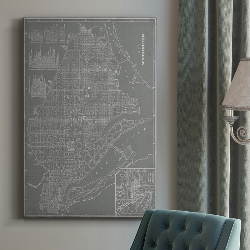 Carte de la ville de Washington, impression sur toile tendue, H 48 po x l 32 po x P 1 po