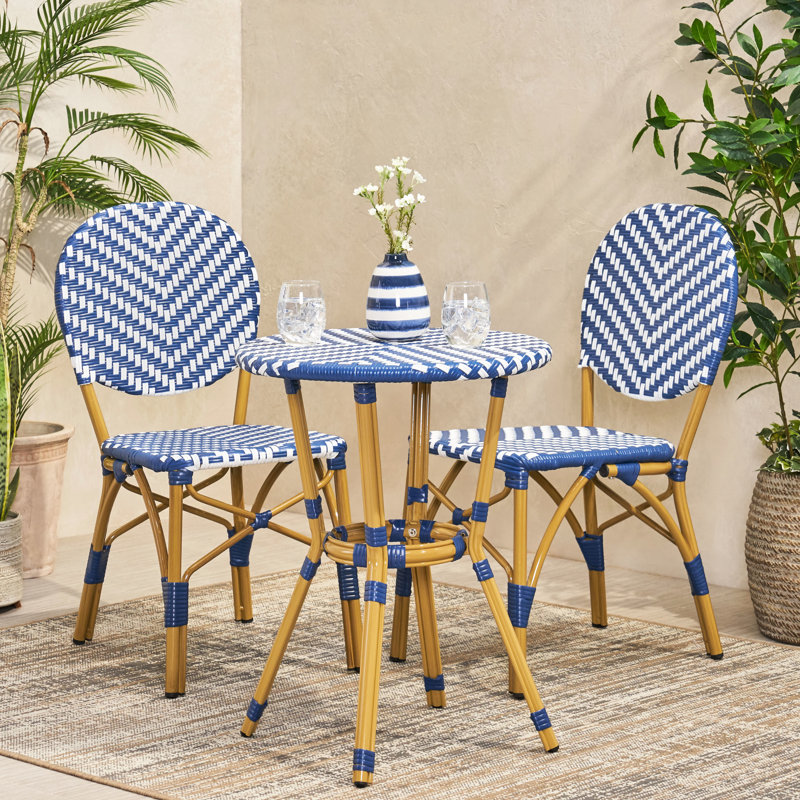 Mobilier d'extérieur français, aluminium, bleu marine et blanc, style patio en aluminium, avec finition,