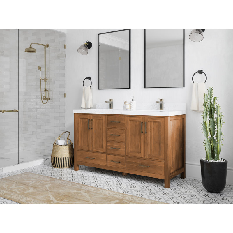Ensemble de meuble-lavabo double l 17 po x P 6 po x H 36 po Malibu, Quartz de Carrare