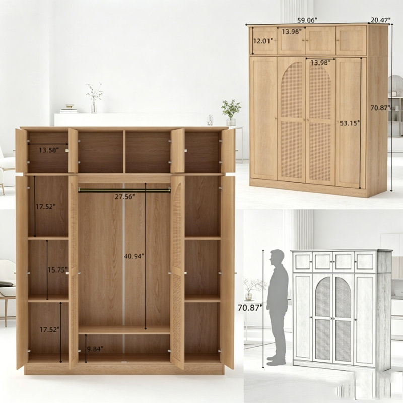Armoire-penderie haute grande capacité 8 portes, Naturel