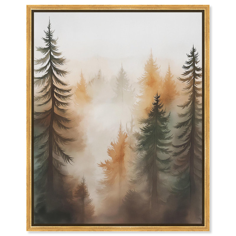 «Misty Pines II» par Art Remedy, H 21 po x l 17 po, Cadre flottant doré