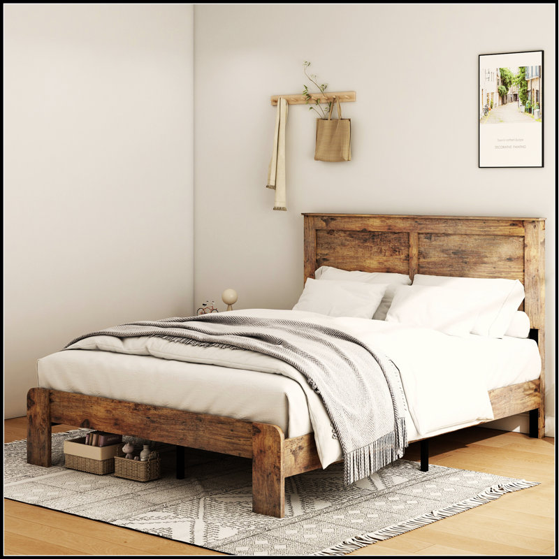 Wood Platform Bed Frame with Large Under-Bed Storage, Noise-Free and Easy Assembly for Enhanced Comfort and Organization.