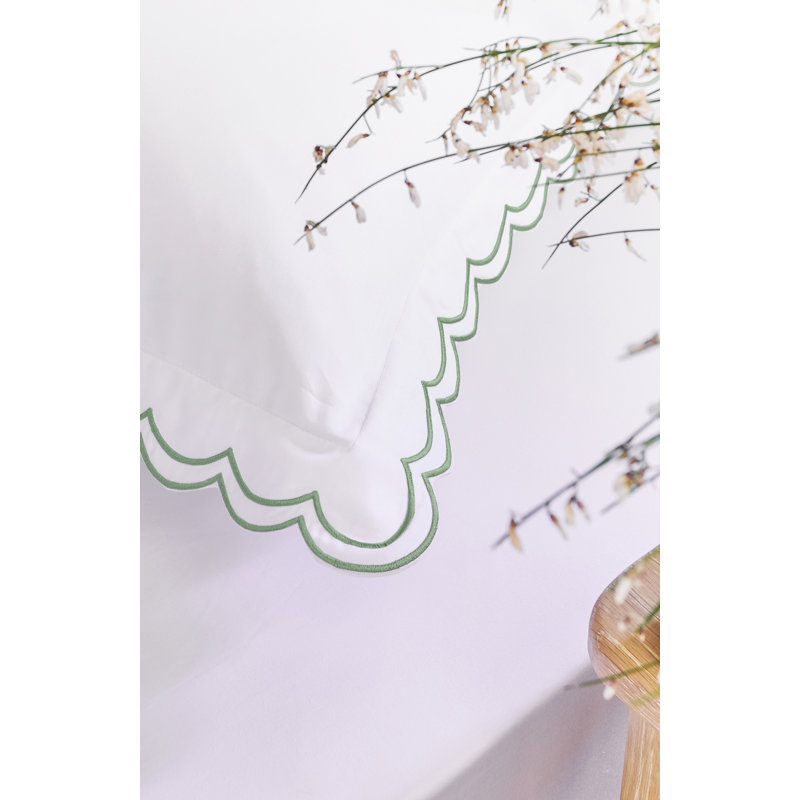 Scallop Edge Luxury Pillowcase Pair, White/Matcha, Standard Pillowcase