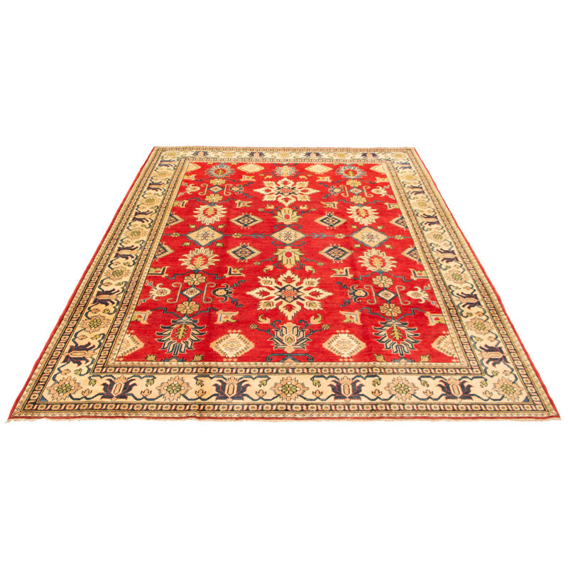 Tapis rouge en laine noué à la main de conception unique 8 pi 11 po x 11 pi 11 po New Age