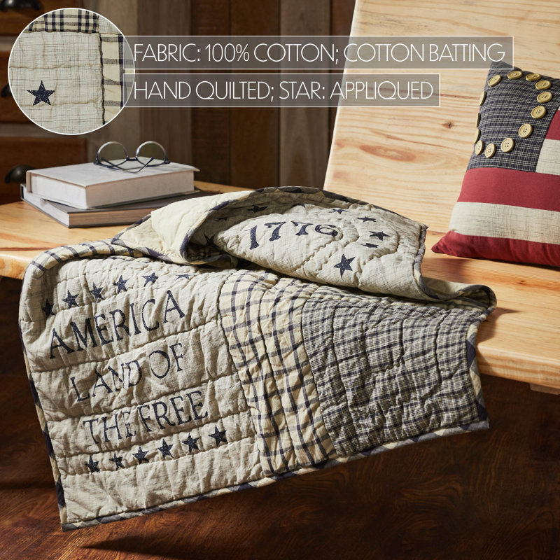 Navy and Khaki Cotton Quilted Lap Throw 32x32