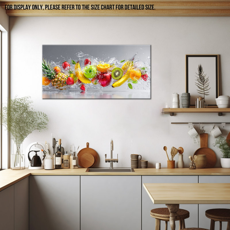 Grand Duran - impressions sur toile de fruits vibrants pour la cuisine, décoration murale, œuvre d'art colorée pour la salle à manger, cadre en pin sur toile tendue, 24 po x 48 po