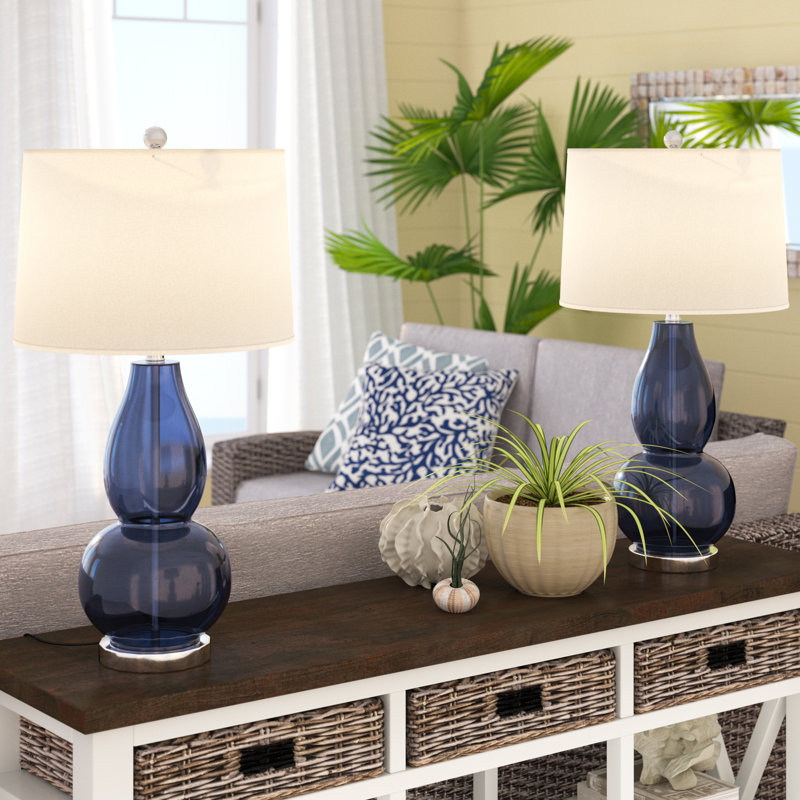 Parkston Glass Table Lamp, Blue/White Shade